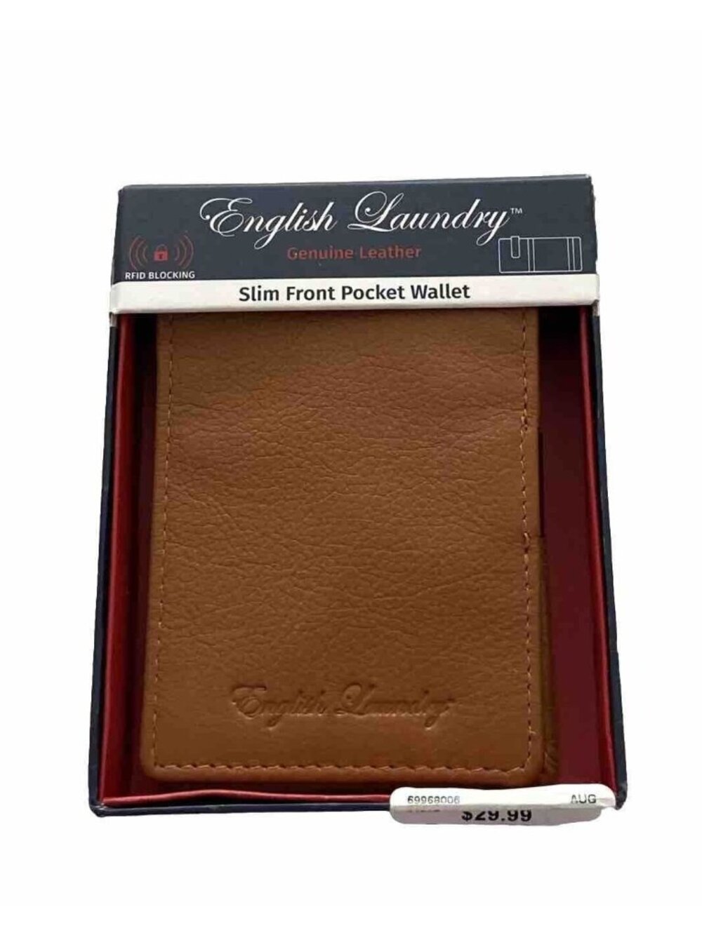 English Laundry Genuine Leather Slim Front Pocket Wallet Brown New